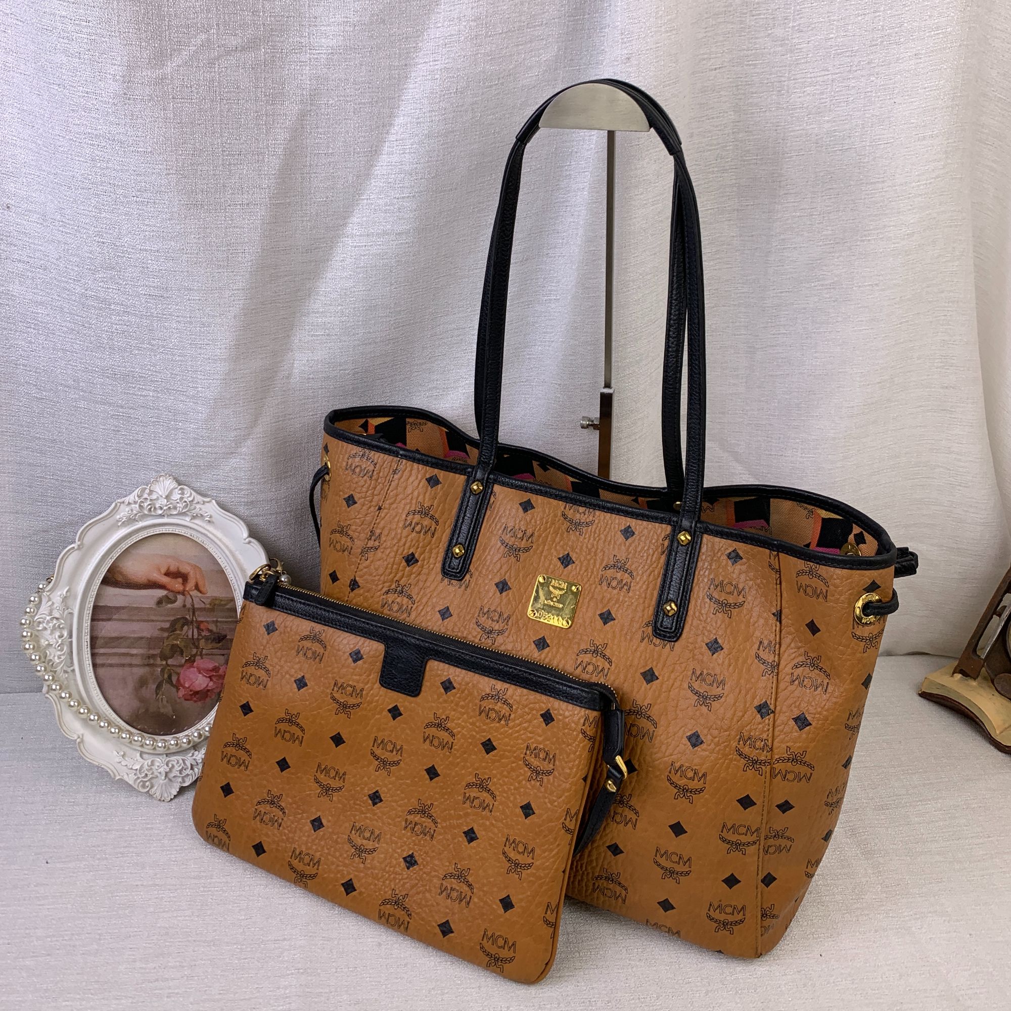 95新 MCM 干邑色子母托特/SD11906028/6028