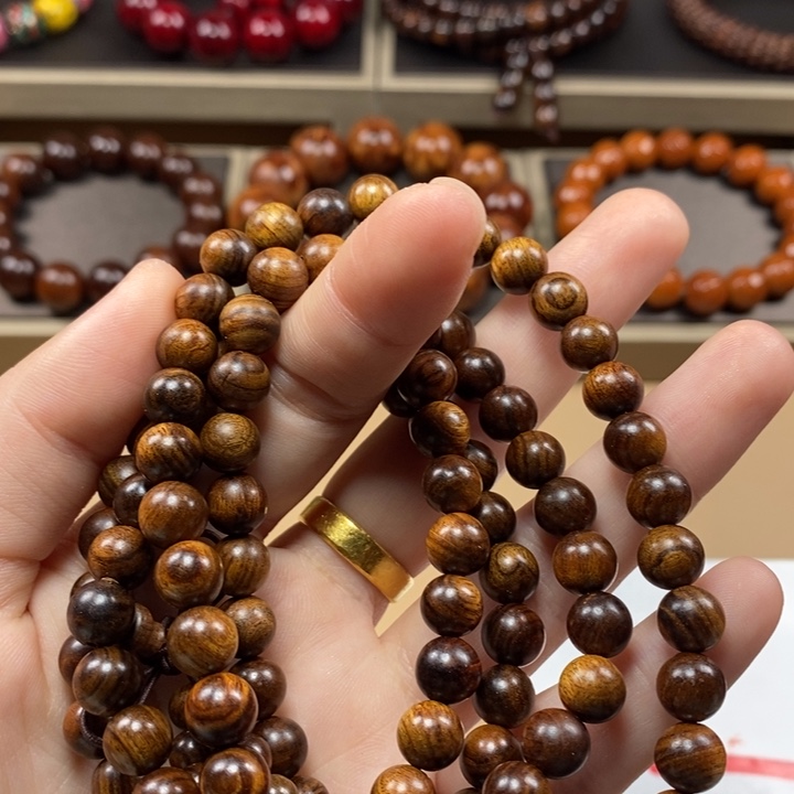 刺猬紫檀（非洲黄花梨）无事牌0.8多圈男女佛珠手串