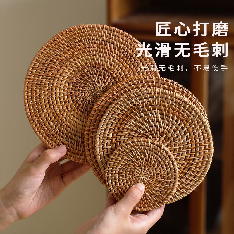 手工藤编隔热水杯编织茶壶茶杯茶道垫杯餐垫防烫餐桌盘子茶具垫子