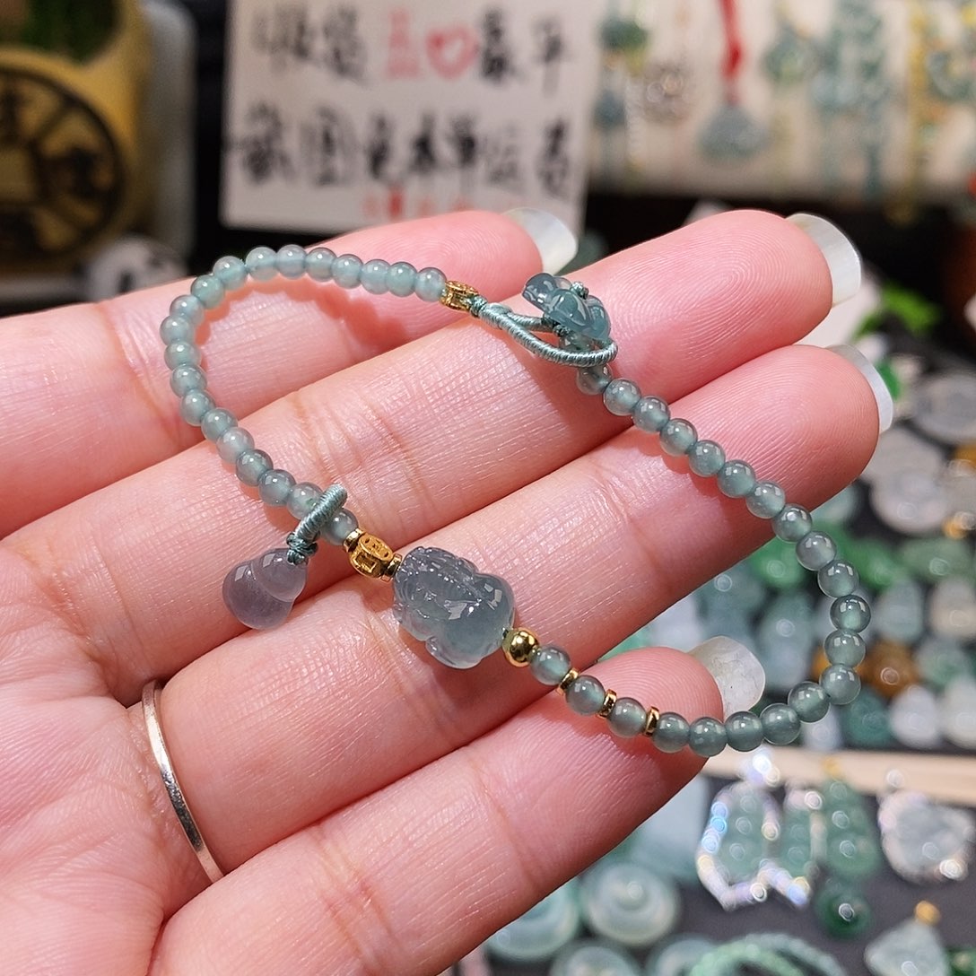 翡翠未镶嵌颈饰貔貅葫芦花花手链15