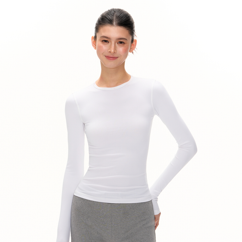 Ariseism  美式复古白色长袖T恤女秋季新款修身上衣