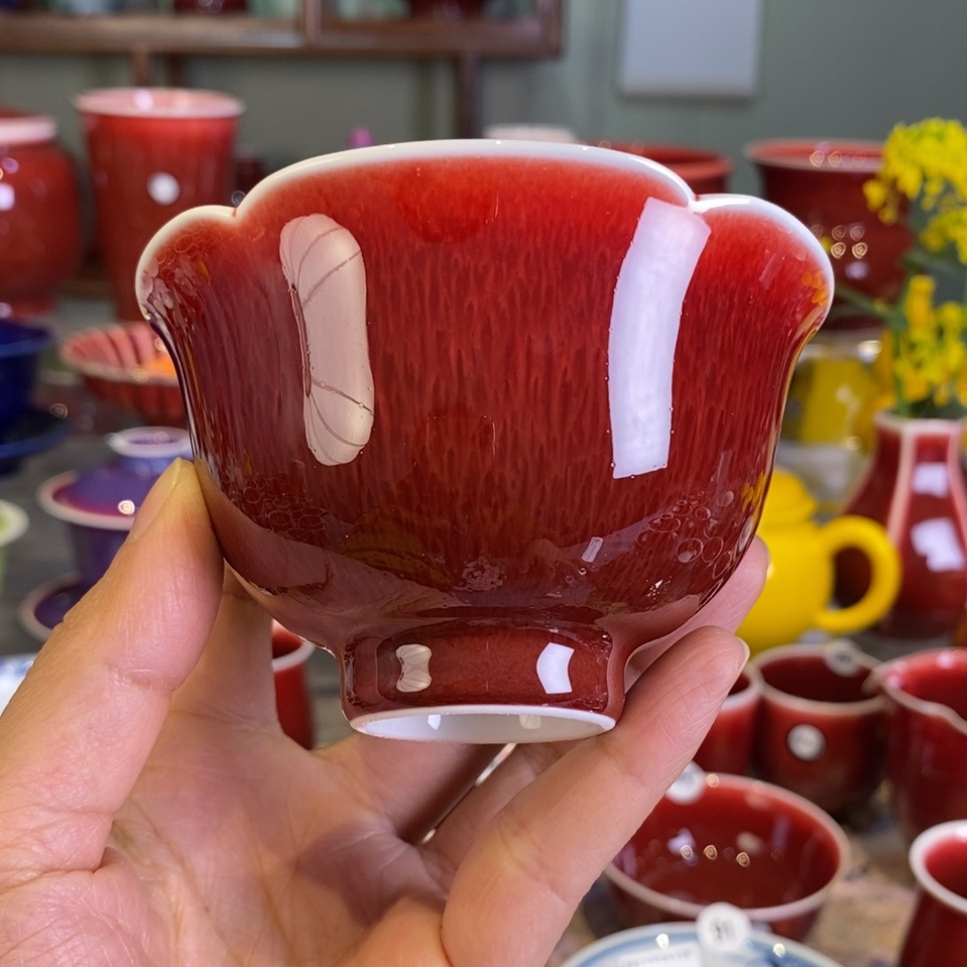清欢雅玩原矿郎红花口杯