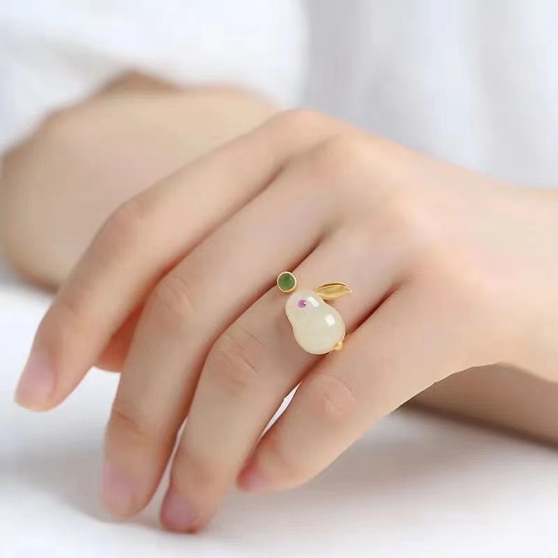 铜合金玻璃戒指 A389气质轻奢时尚百搭精美素款小众简约 开口戒指