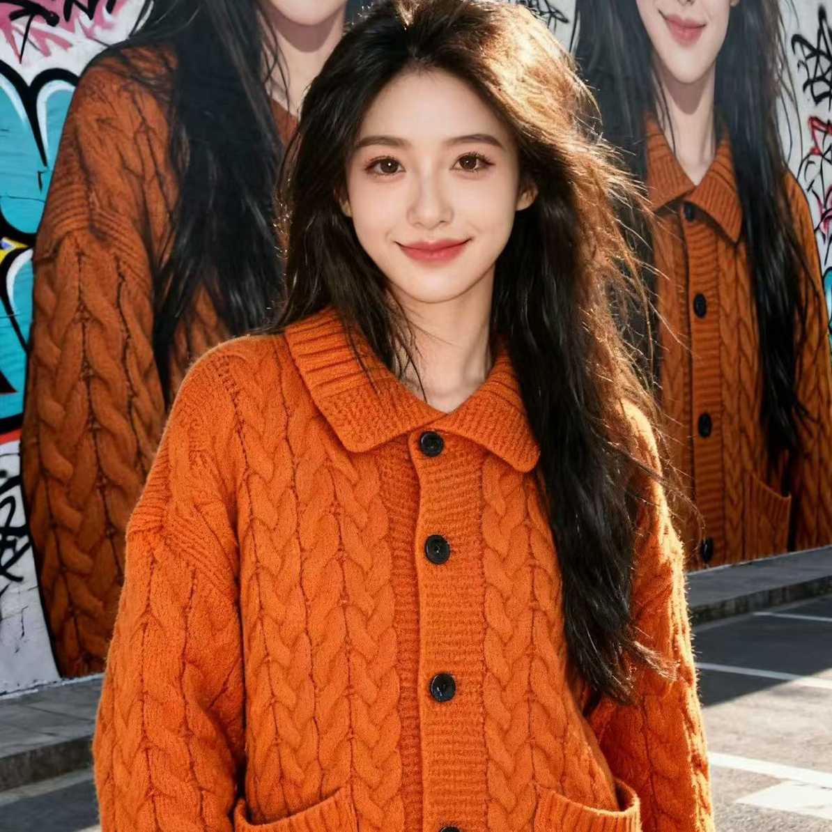 倒立都好看！！加厚冬款绞花针织开衫外套6530