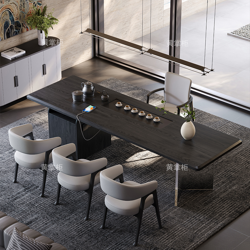 实木极简客厅家用茶桌简约书房泡茶喝茶一体泡茶桌台办公室