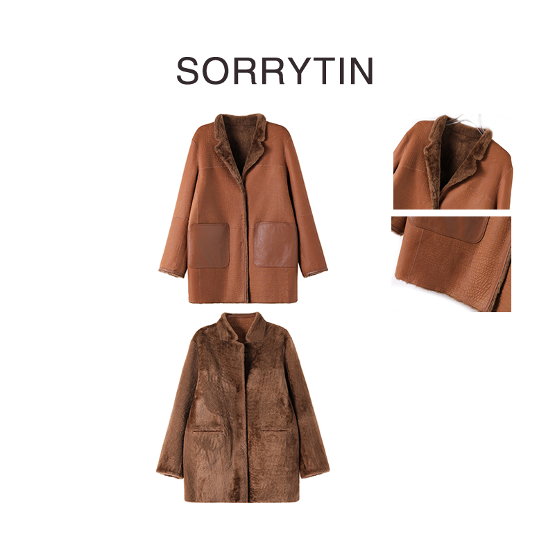 《北欧贵族》思家高品质 土耳其鳄鱼纹羊皮毛一体 正反两穿皮草外套