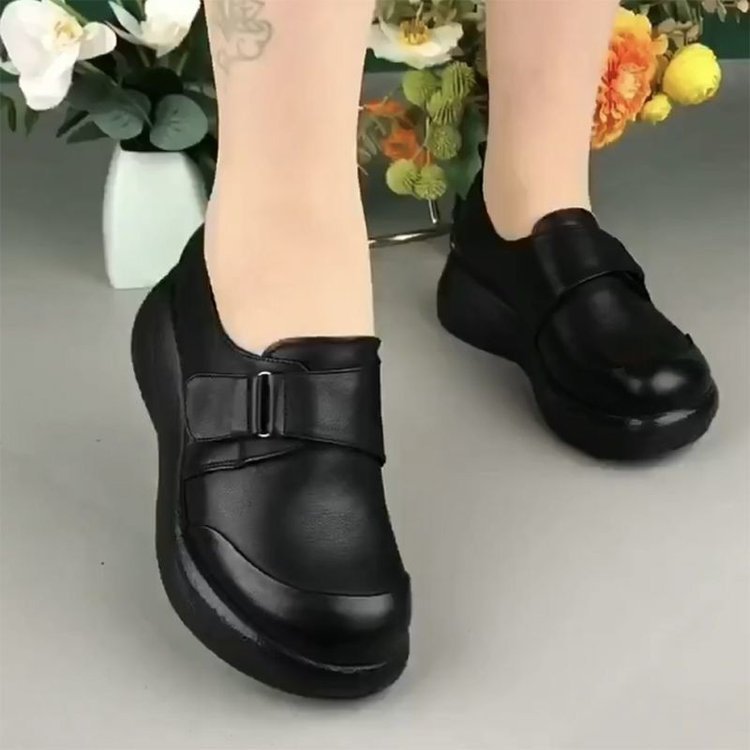 厨师鞋女春季防滑防水防油黑色厨房工作鞋厚底春季新款厨皮鞋女鞋