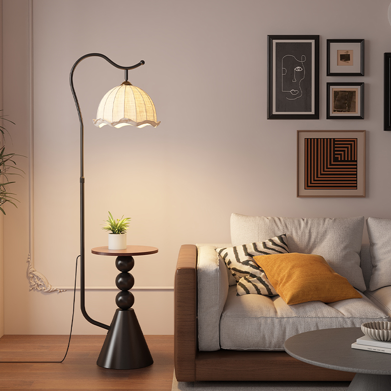 中古风法式客厅美式落地灯沙发旁一体氛围感高级感卧室床头置物架