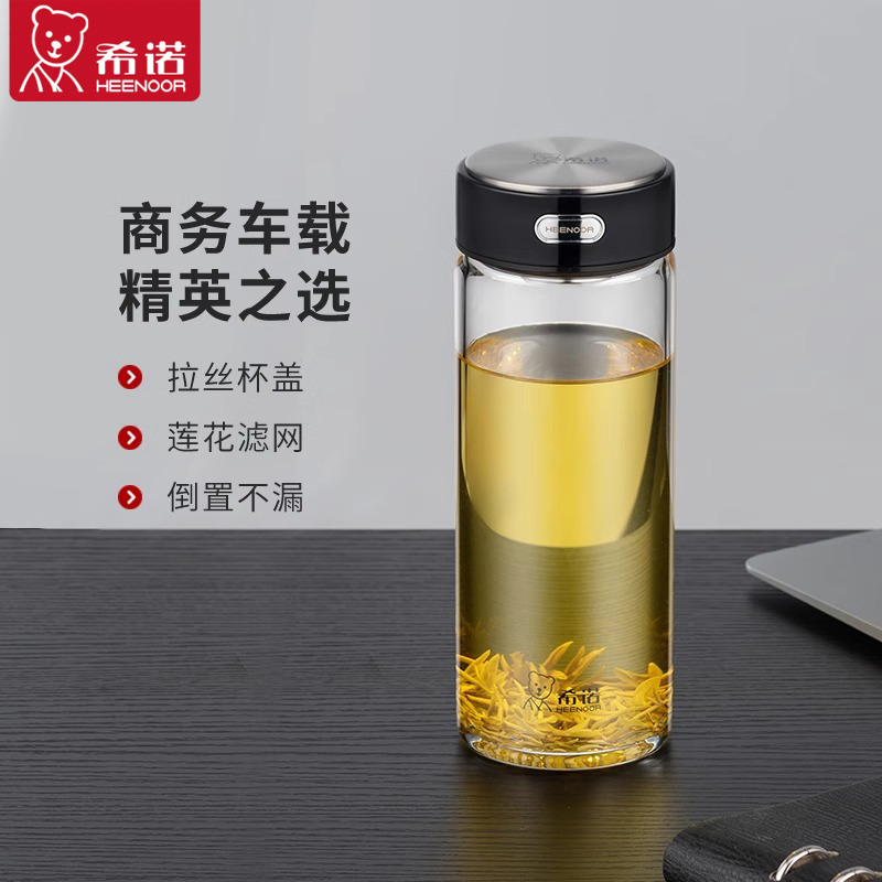 希诺玻璃杯单层加厚男士大容量商务泡茶杯办公室水杯家用喝水杯子