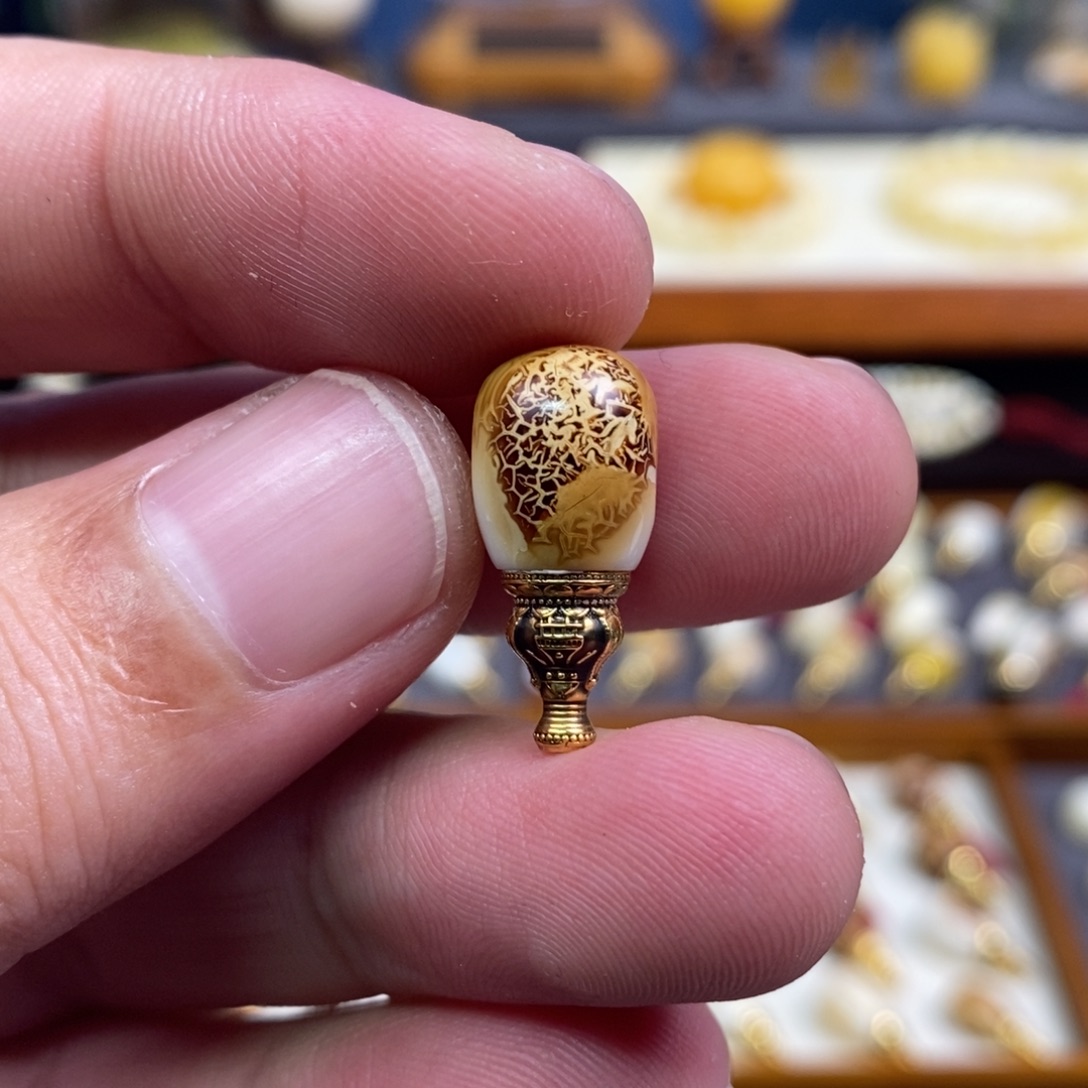 蜜蜡18K金镶嵌裸石配饰三通尺寸9.5