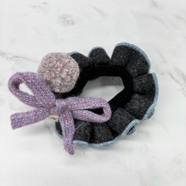 L356夕洛灰底紫色蝴蝶结毛球头绳高弹力日韩甜少女发圈发绳时尚