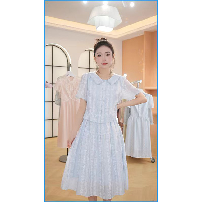 L8816 2025年夏季新款气质显白假两件宽松减龄显瘦中长款连衣裙