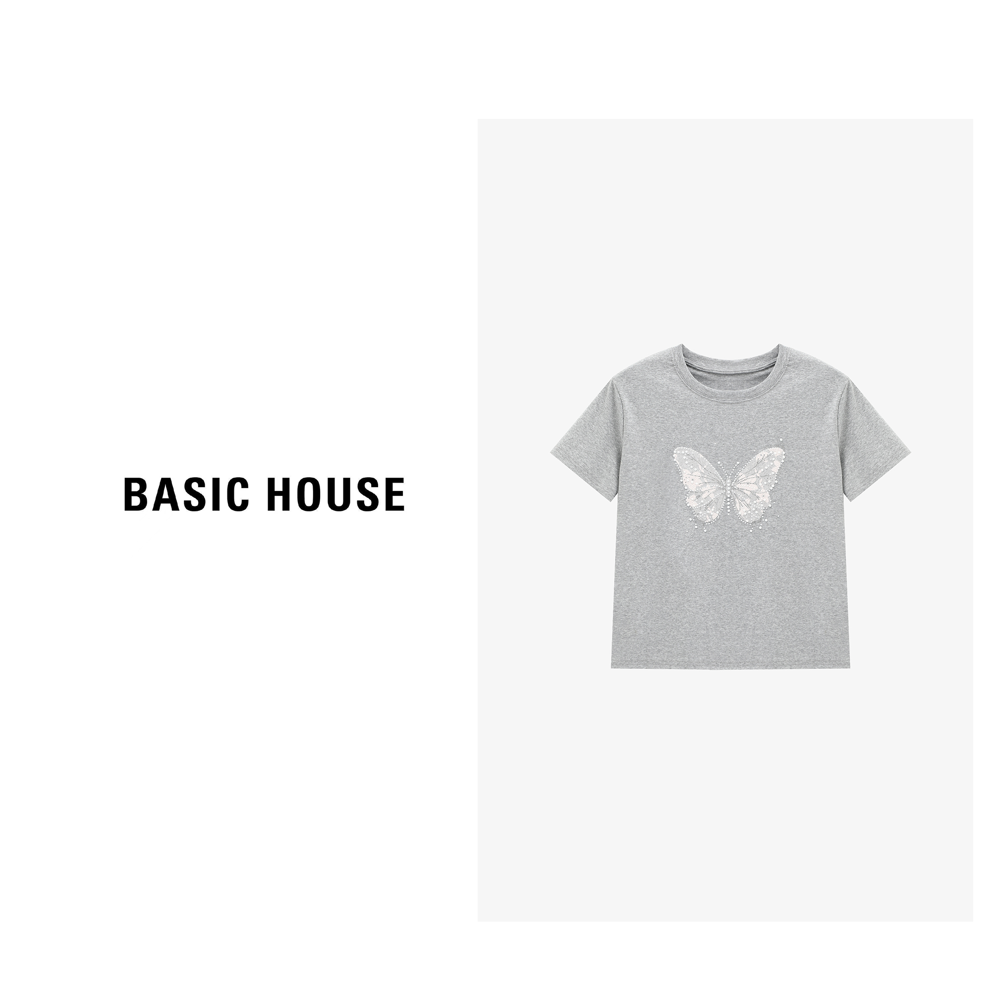 Basic House/百家好珠绣蕾丝针织衫夏季优雅甜美T恤【汤家限定】