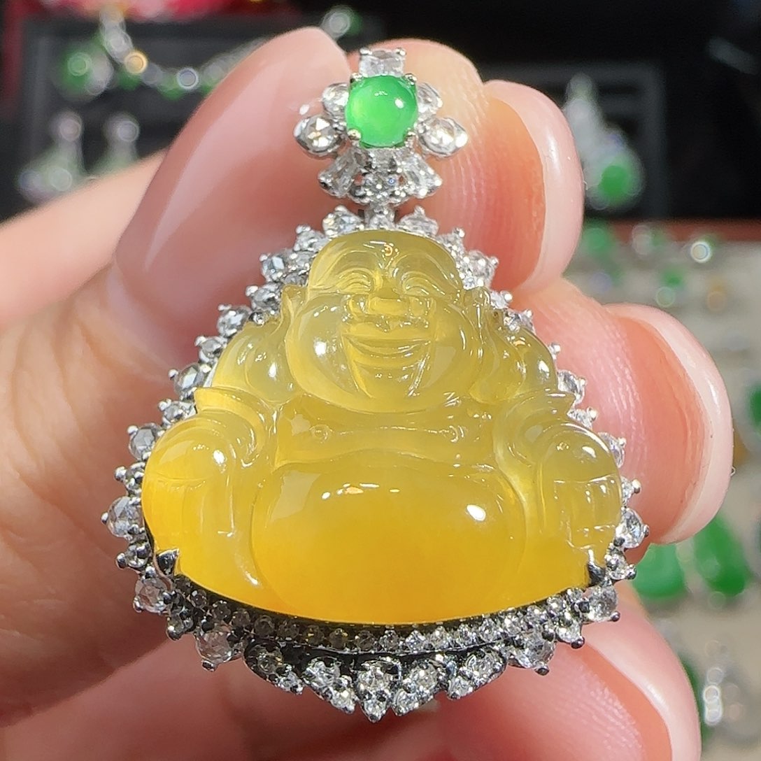 翡翠吊坠(不含链)18K金镶嵌