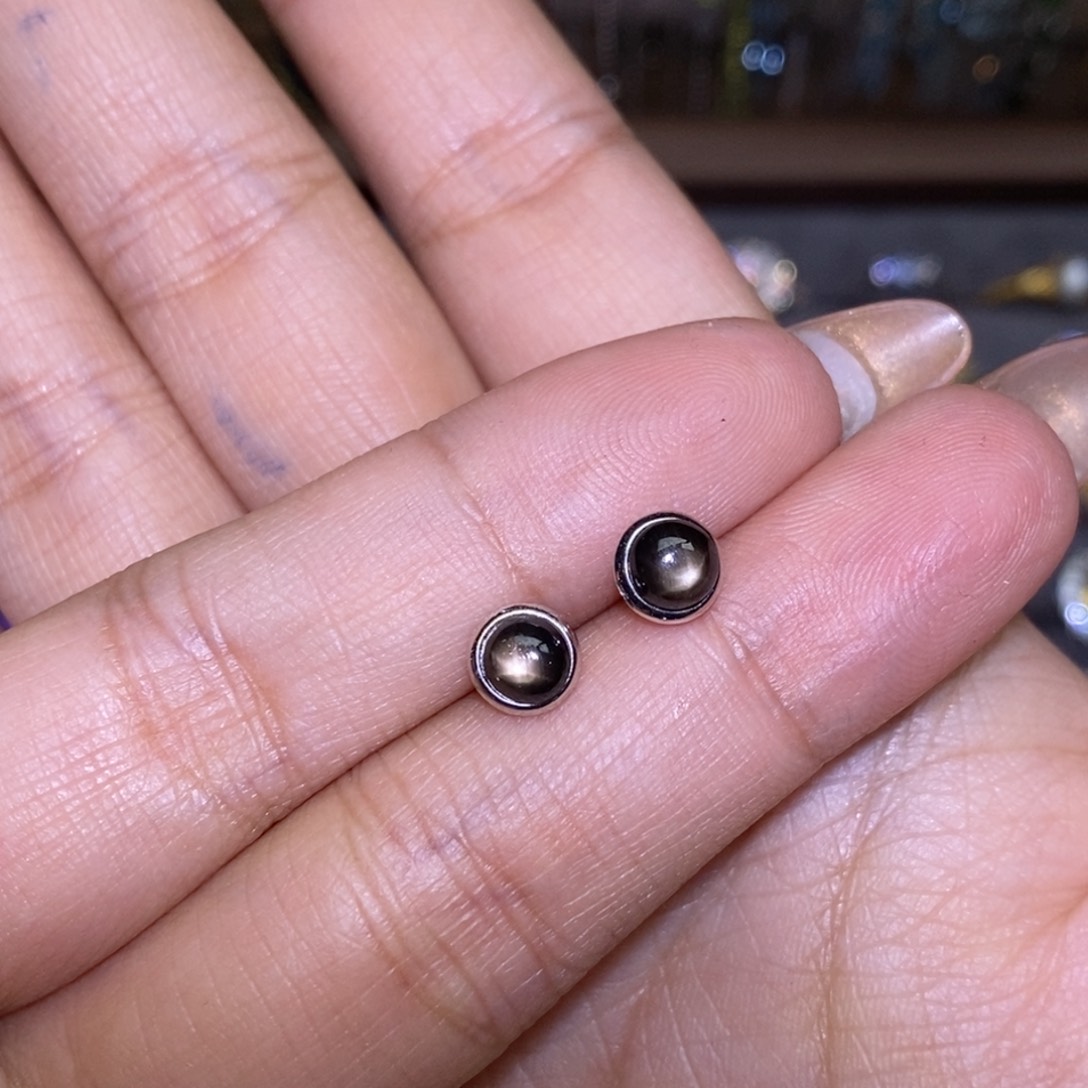 星光蓝宝石耳饰银S925镶嵌