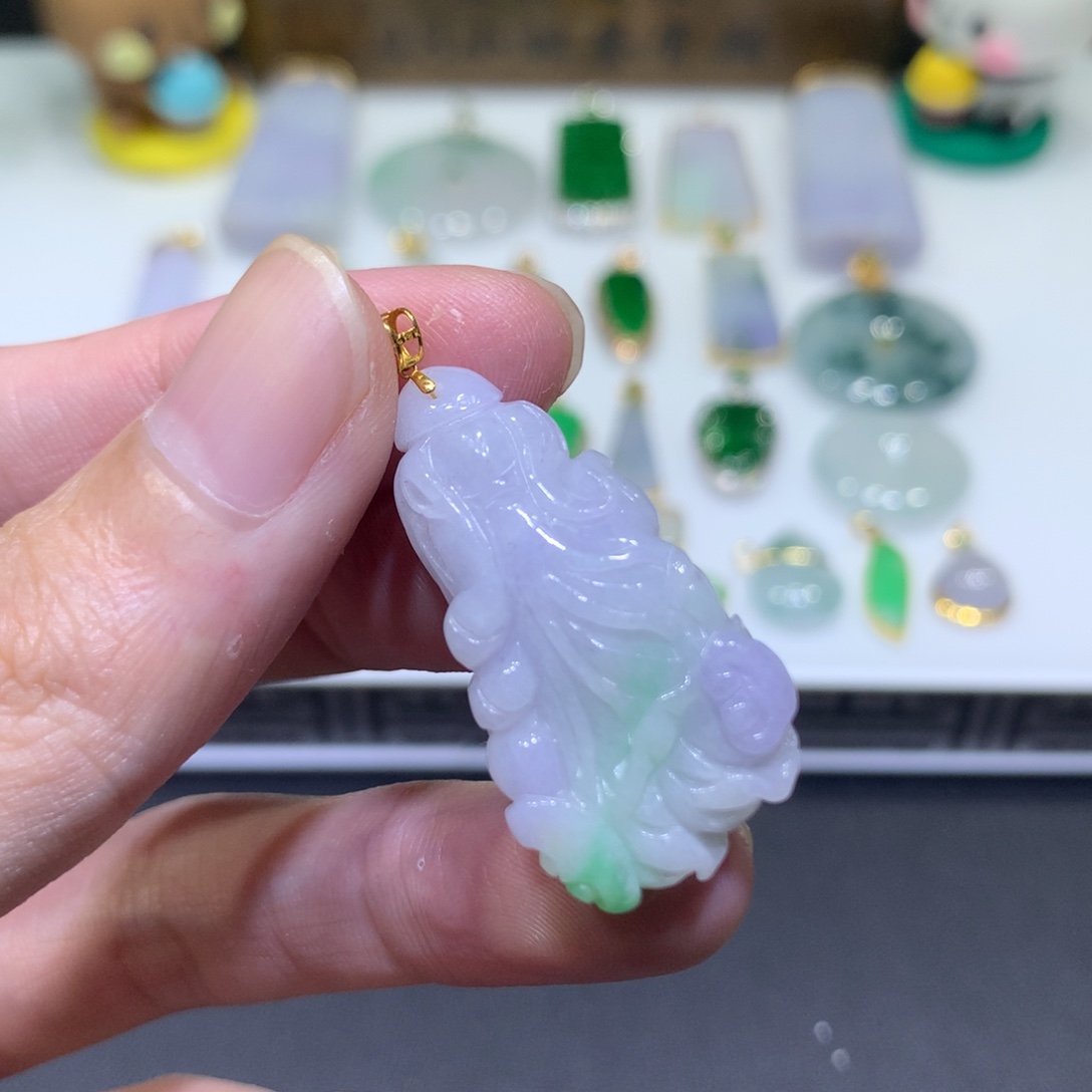 翡翠18K金镶嵌吊坠(不含链)