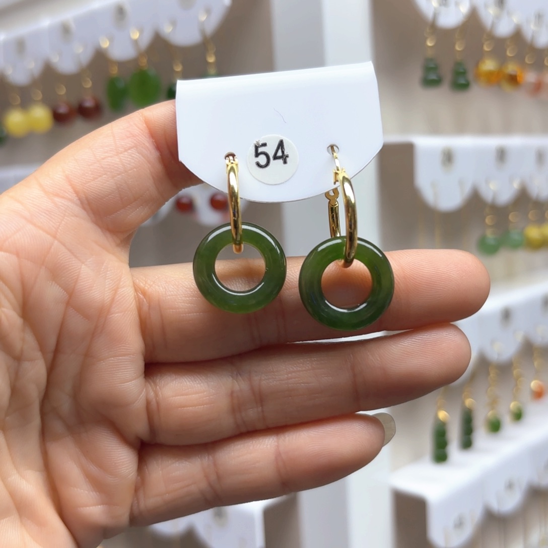 和田玉耳饰银S925镶嵌