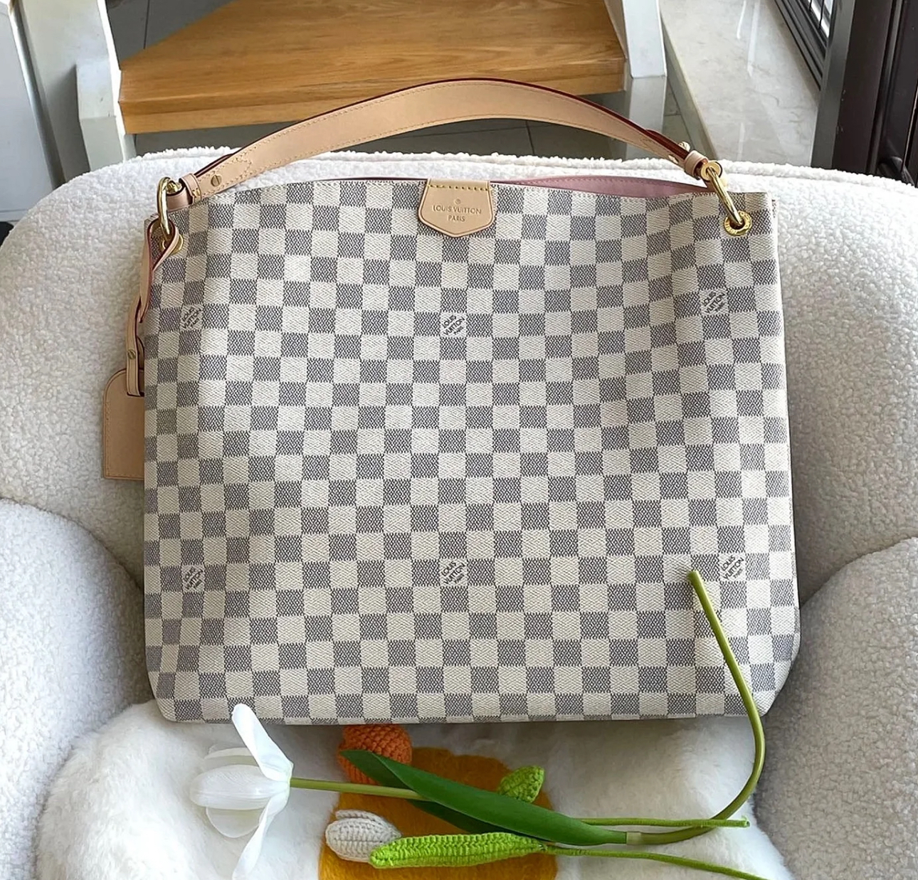 99新 LouisVuitton/路易威登 路易威登 白棋盘格GF中号 12647487