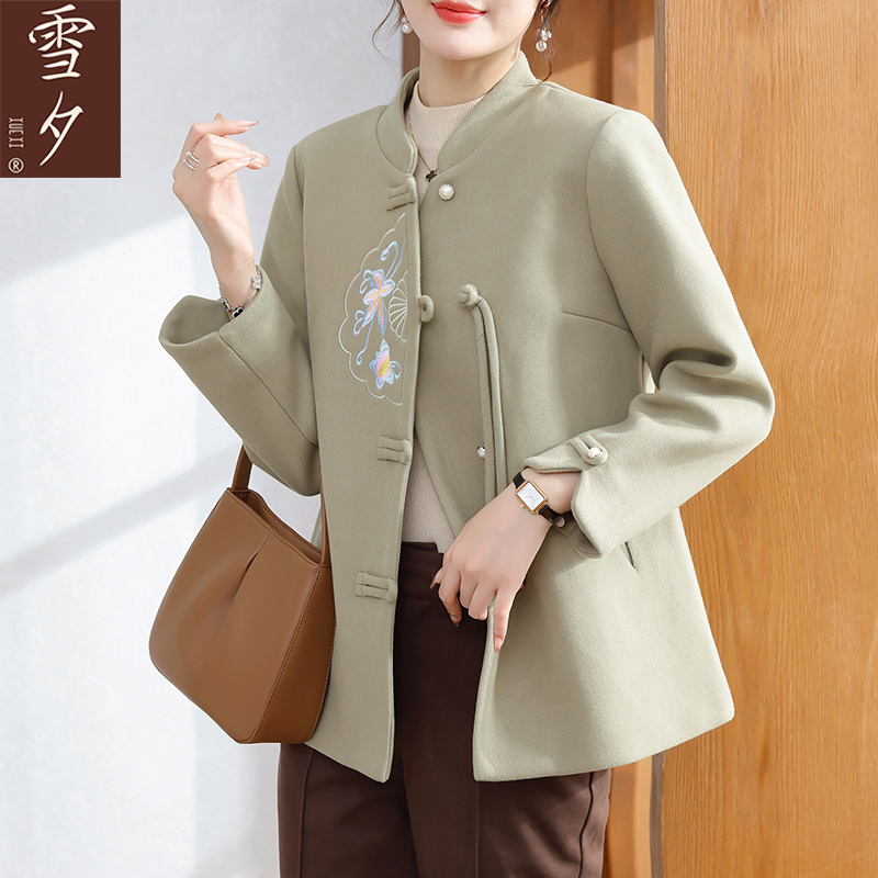 妈妈秋装绣花新中式毛呢外套2025新款洋气高贵呢子上衣服短款开衫
