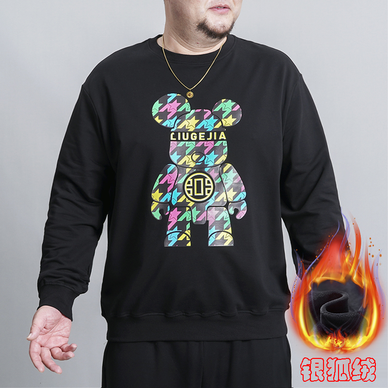 LIUGEJIA/六个加潮牌大码小熊印花卫衣秋冬上衣男圆领长袖DT52136