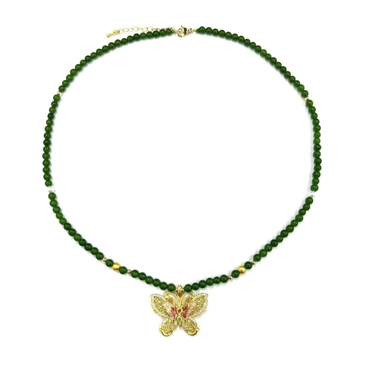 【符老板】x604-国风原创设计款金宝绿景泰蓝蝴蝶项链-赠礼盒