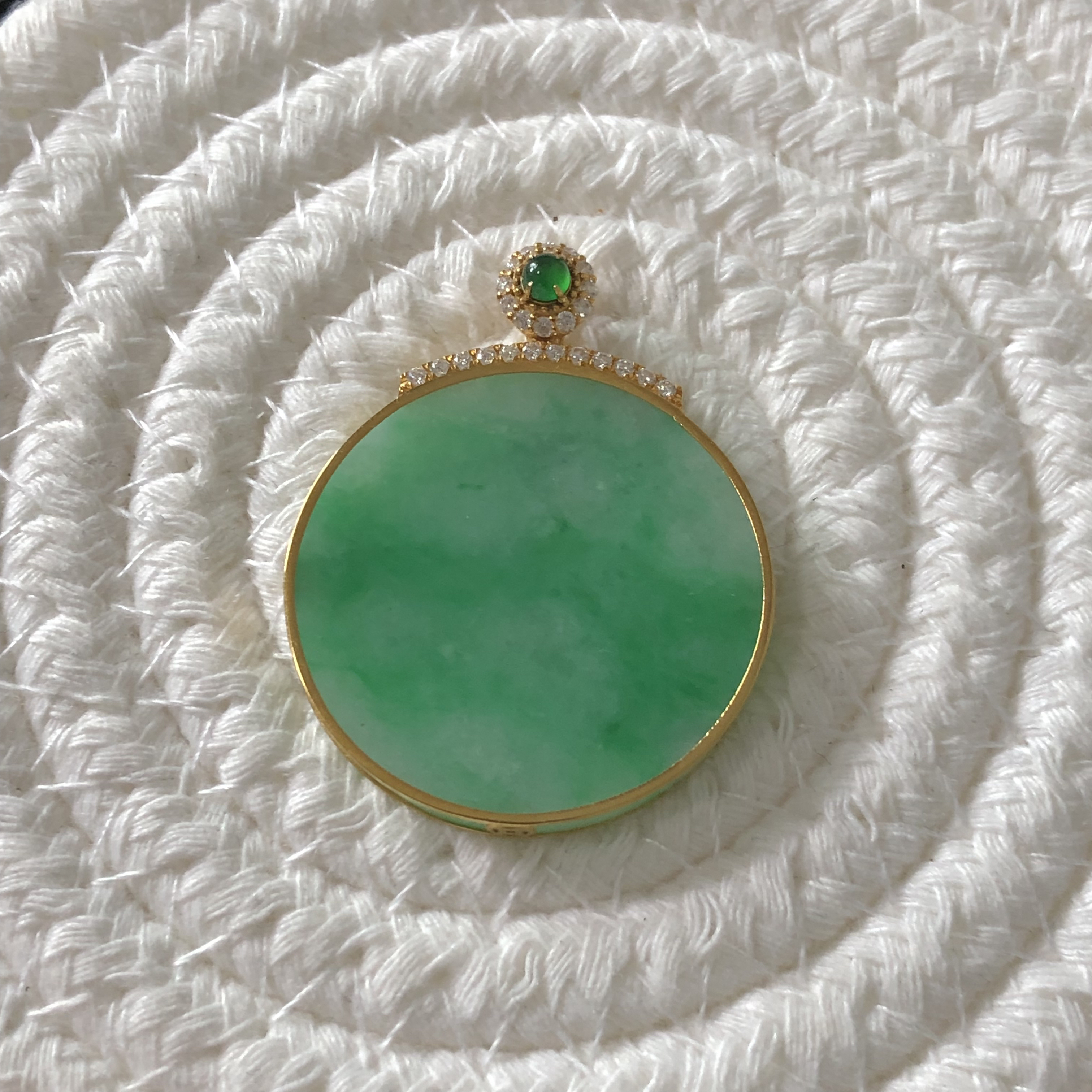 【瑜丰珠宝】天然缅甸A货翡翠18k金镶嵌绿无事牌 多样性发其一