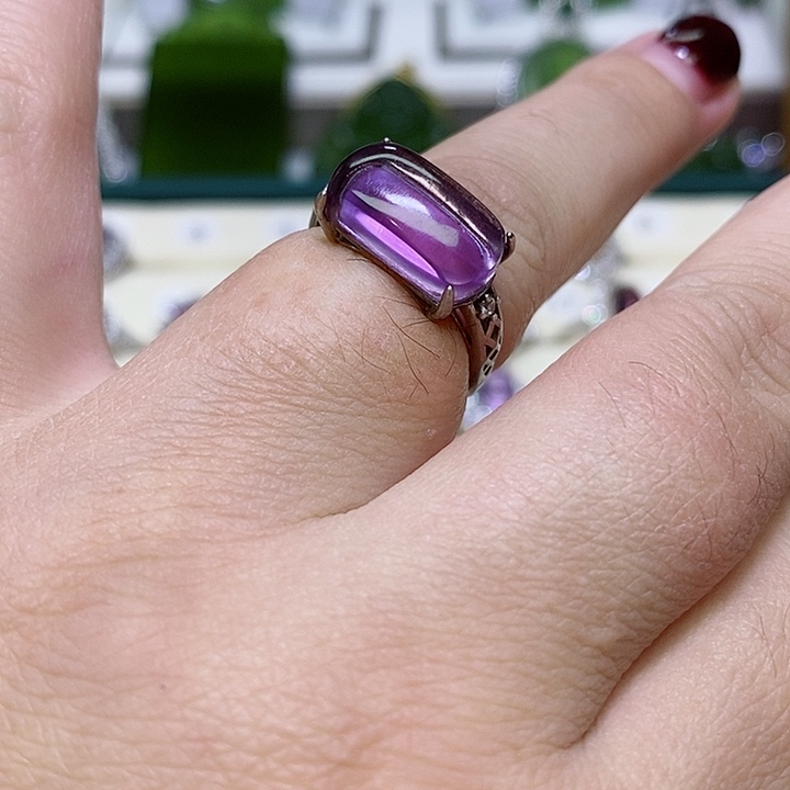 紫晶紫水晶戒指银S925镶嵌
