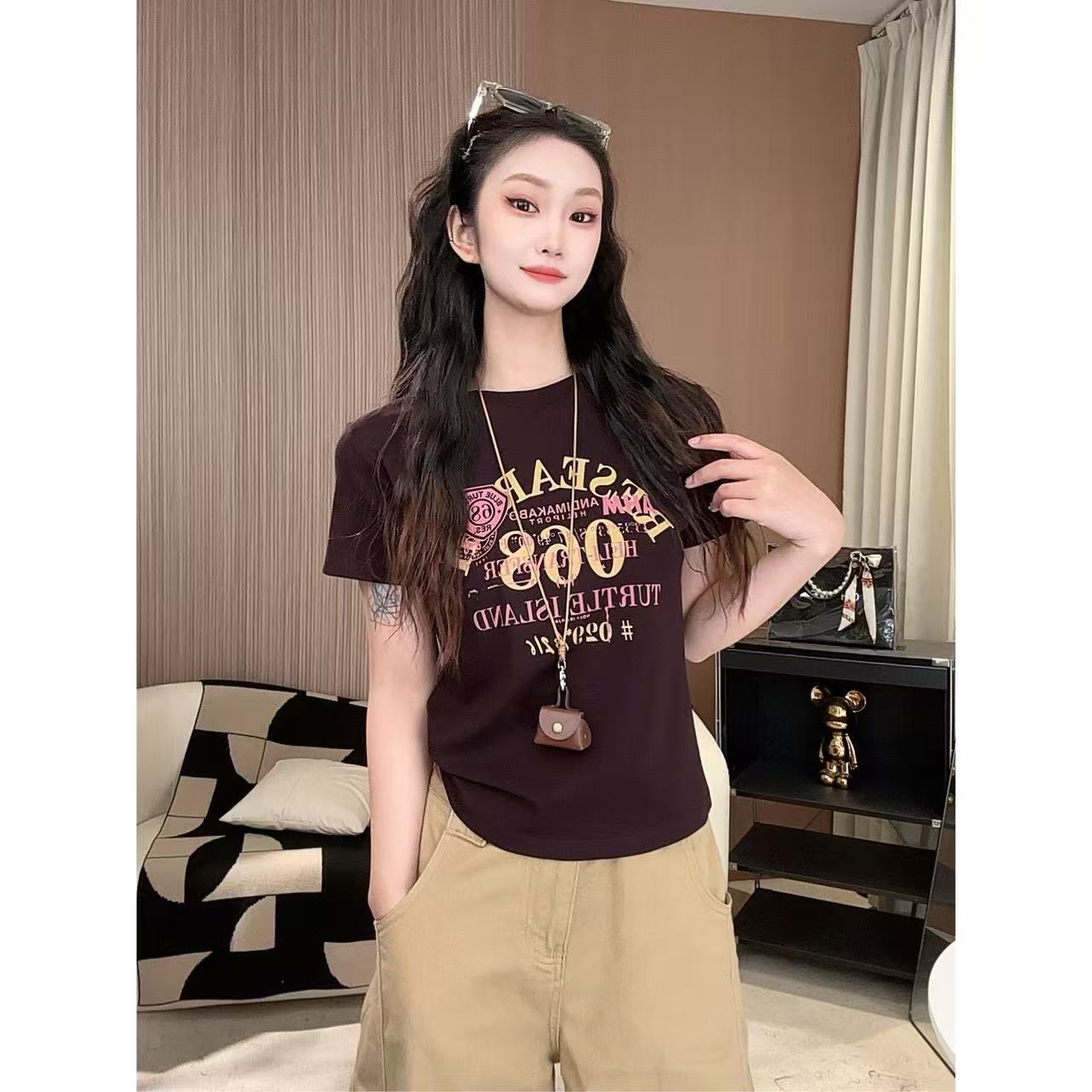 ANGEL HUE-春夏「简约字母」个性小众显瘦舒适软糯休短袖T恤2151