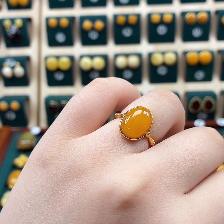 琥珀银S925镶嵌戒指