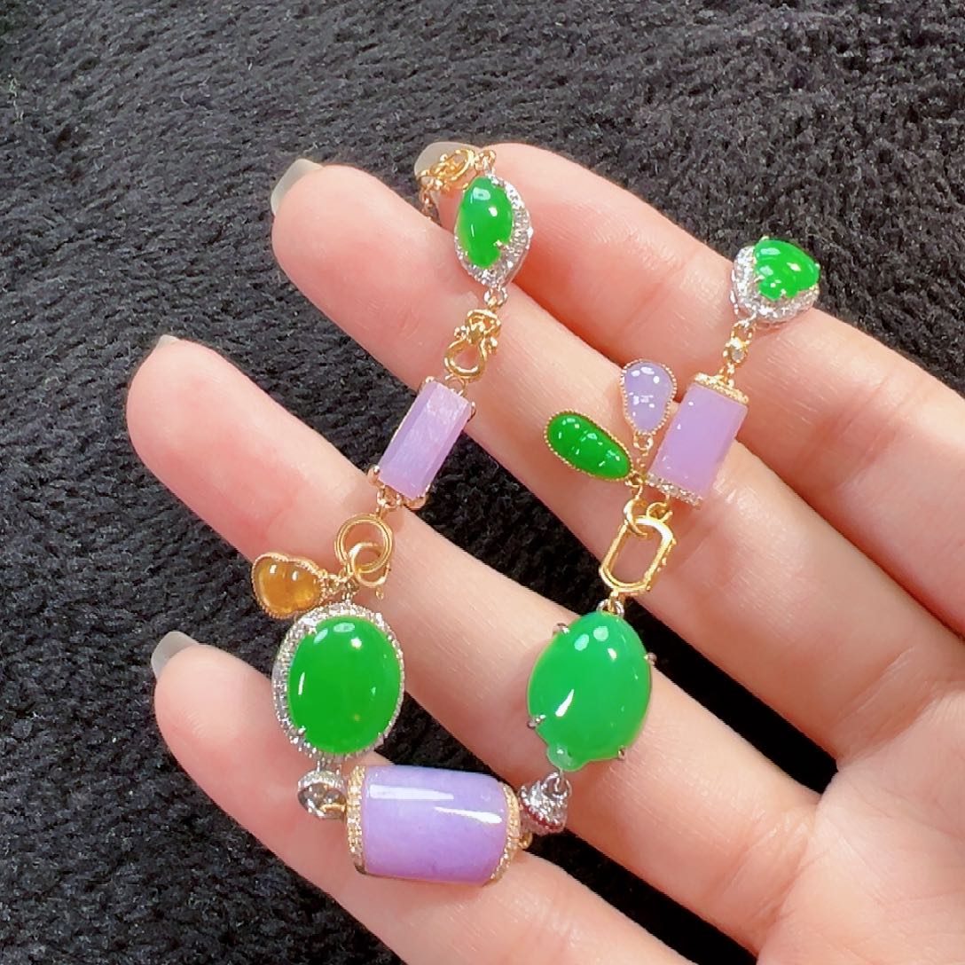 翡翠18K金镶嵌手链签收后24小时鉴赏期