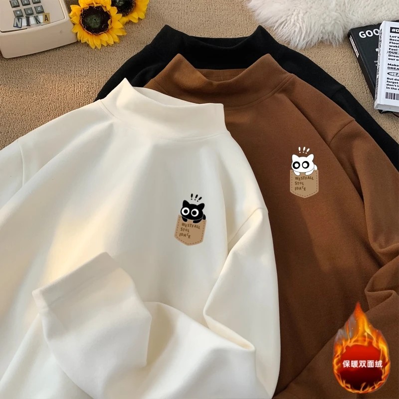 新款德绒半高领双面绒打底衫男秋冬长袖T恤男保暖内搭双面绒衣服