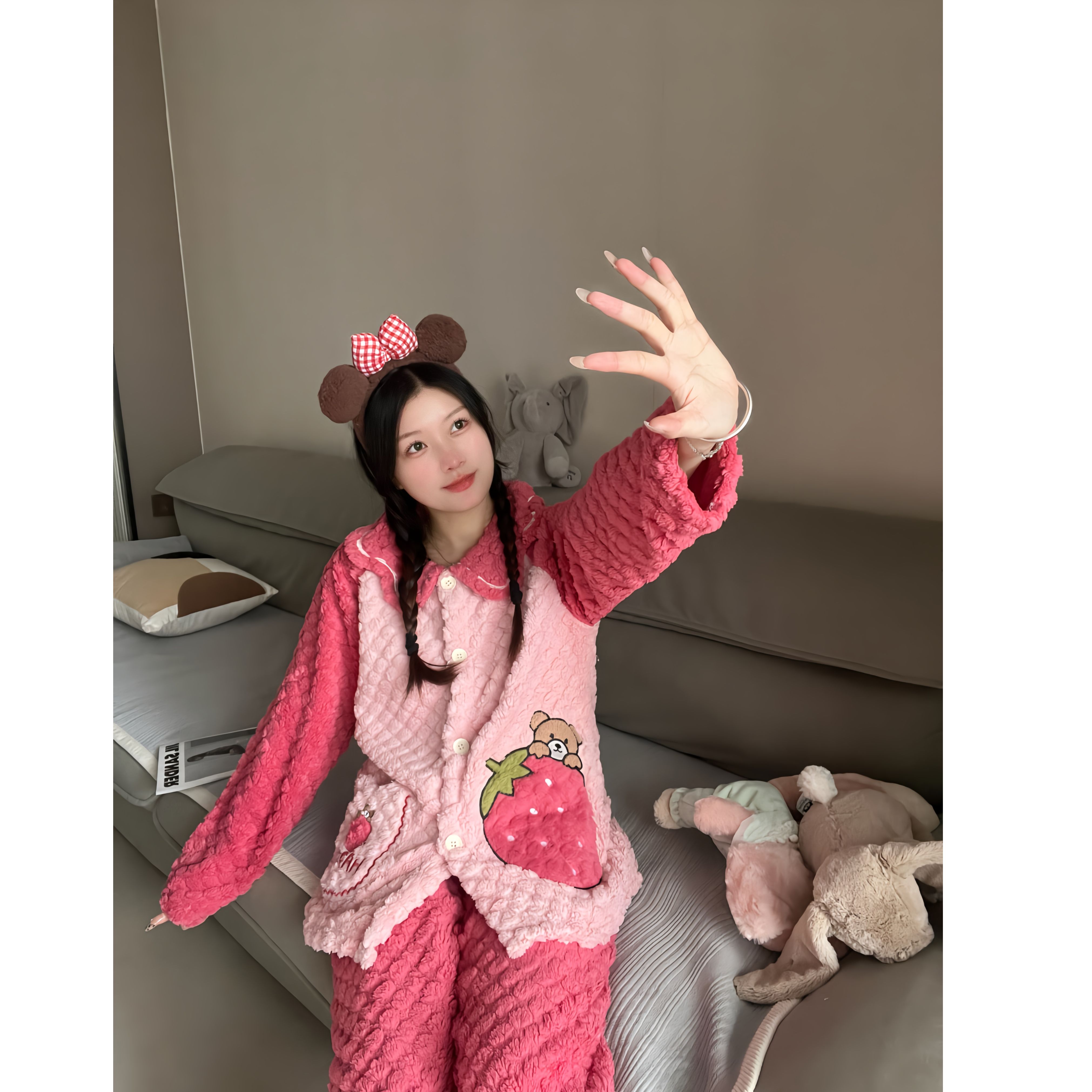 冬季睡衣女珊瑚绒亲子可外穿毛绒可爱加绒加厚法兰绒家居服套装