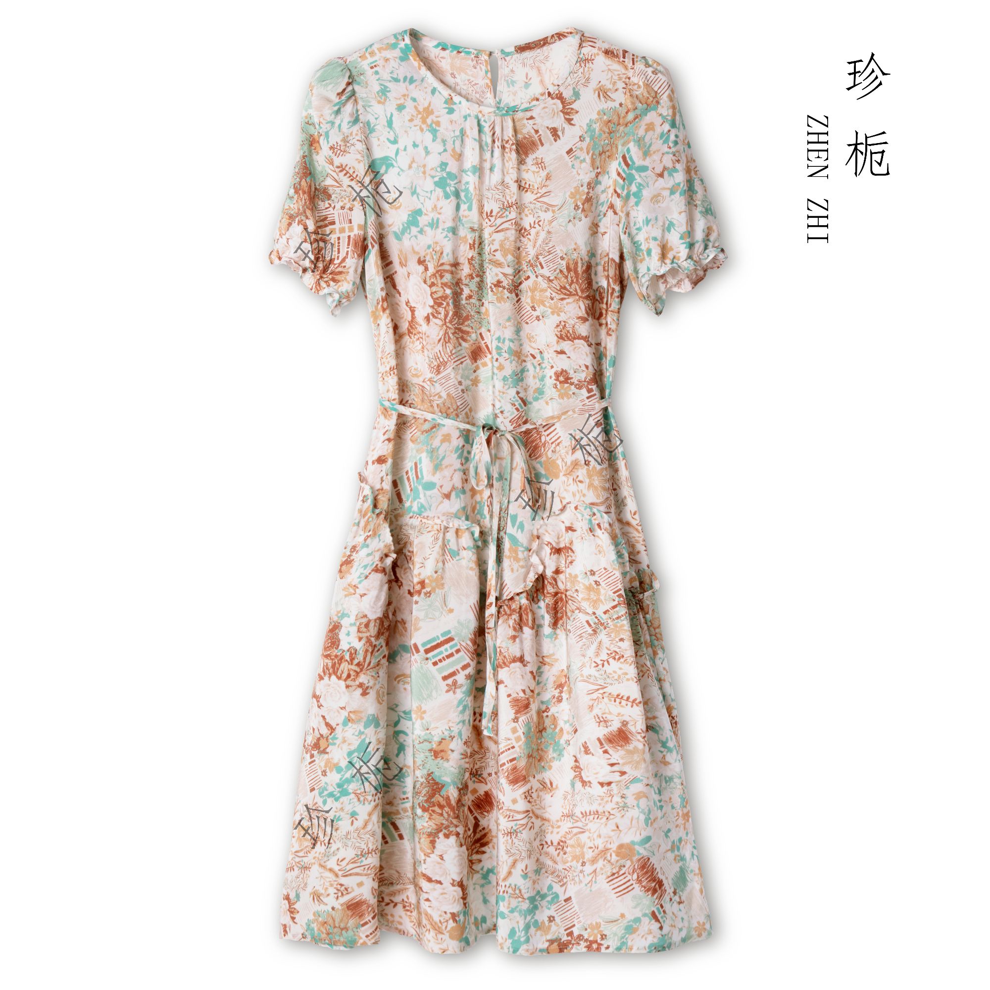 珍栀【雾语花房】夏季休闲女士桑蚕丝时尚连衣裙裙子DL5141-1