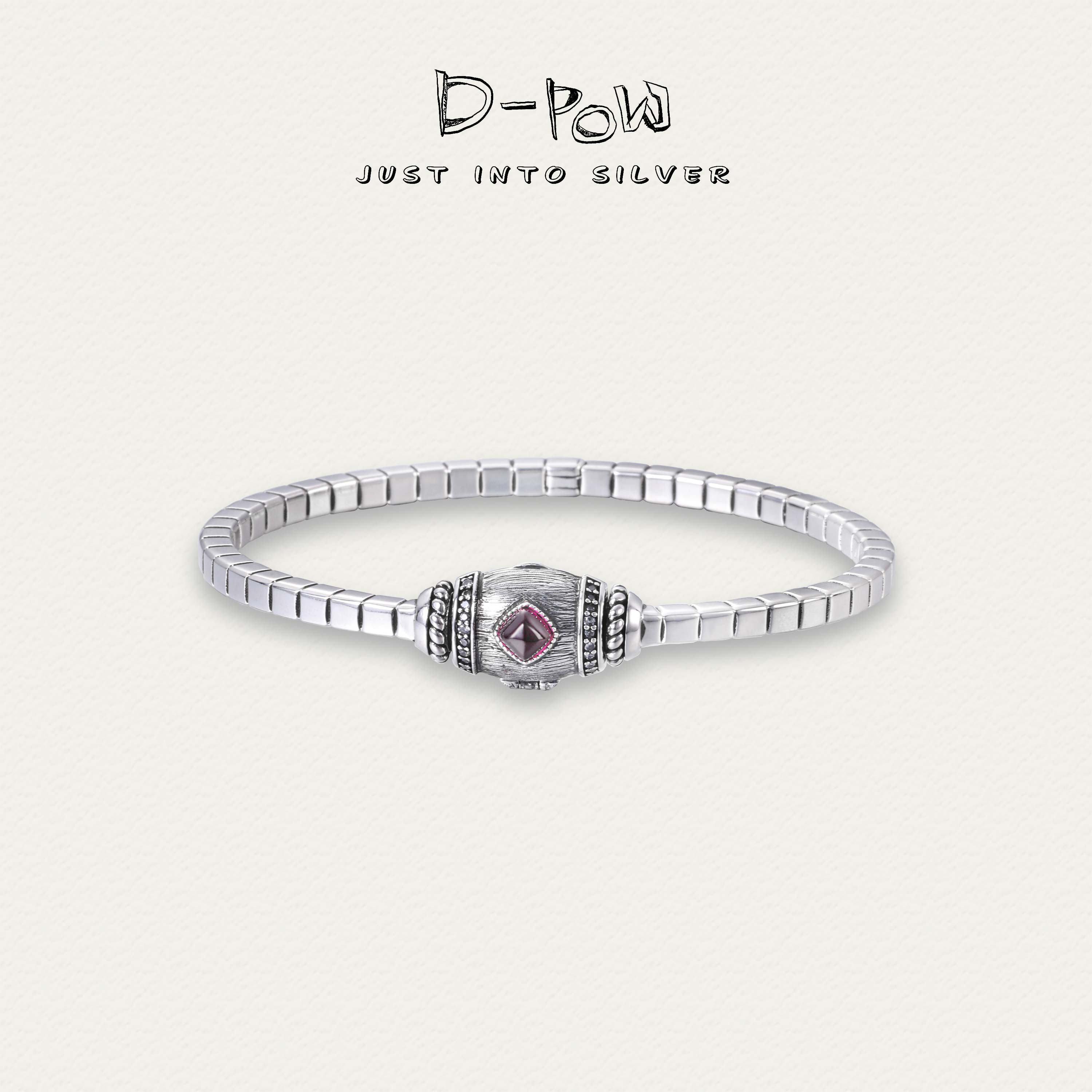 灯小炮 925银合成锆石手镯 布契风绸缎糖塔手镯（8431）百搭时尚