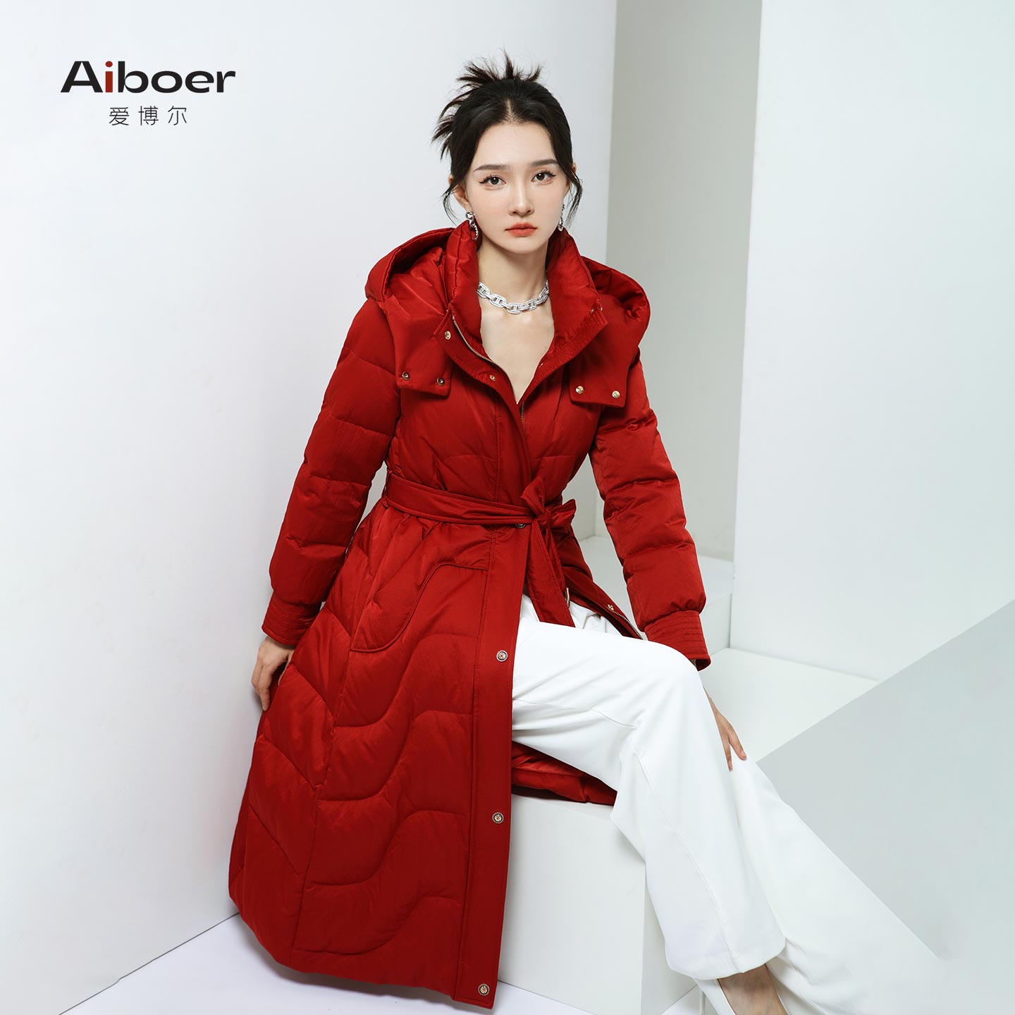 爱博尔羽绒服女2025年新款冬季时尚过膝中长款白鸭绒加厚67363