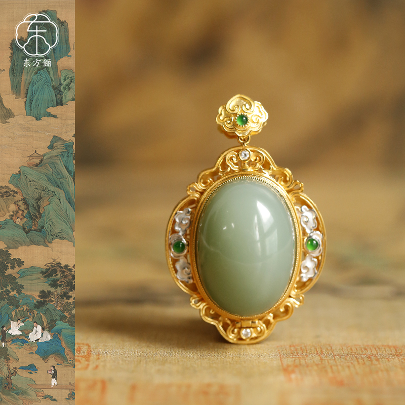 东方俪DOFUNLY【揽月】和田玉蛋面18K金吊坠镶嵌FQDZ雅韵