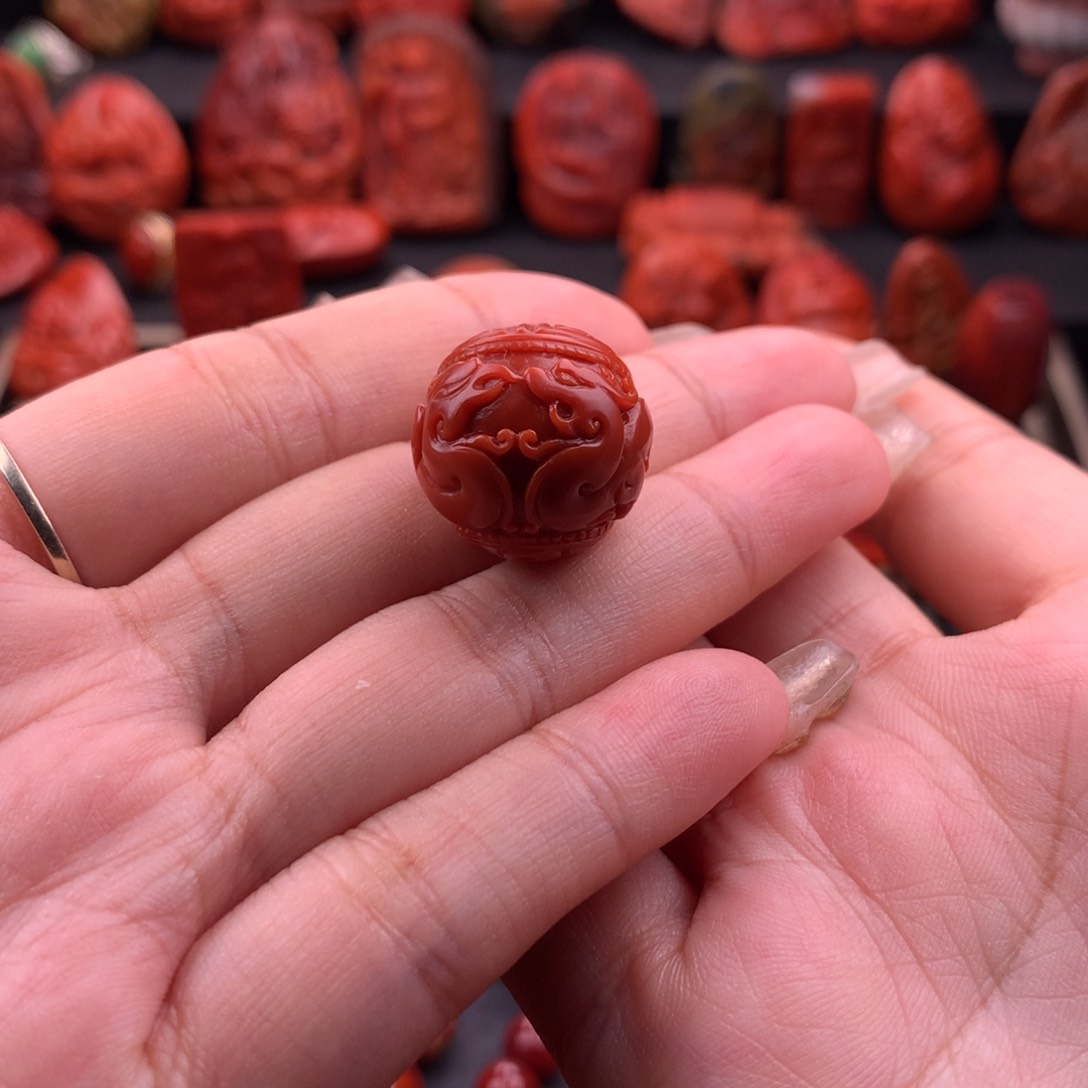 南红玛瑙南红川料原矿精工龙凤珠19mm未镶嵌W****叁
