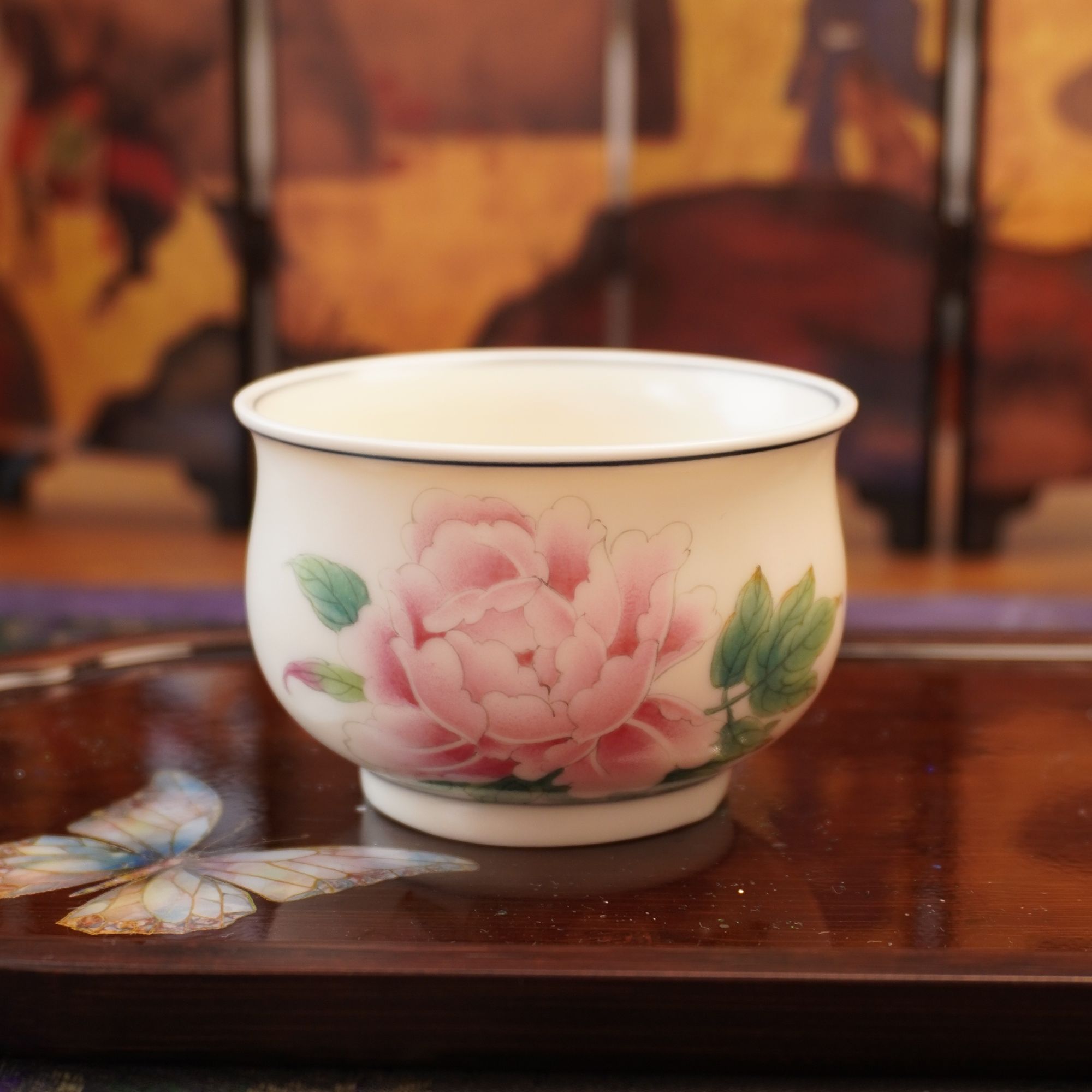 【芳华粉牡丹主人杯】家用陶瓷纯手工手绘复古精美女士大容量