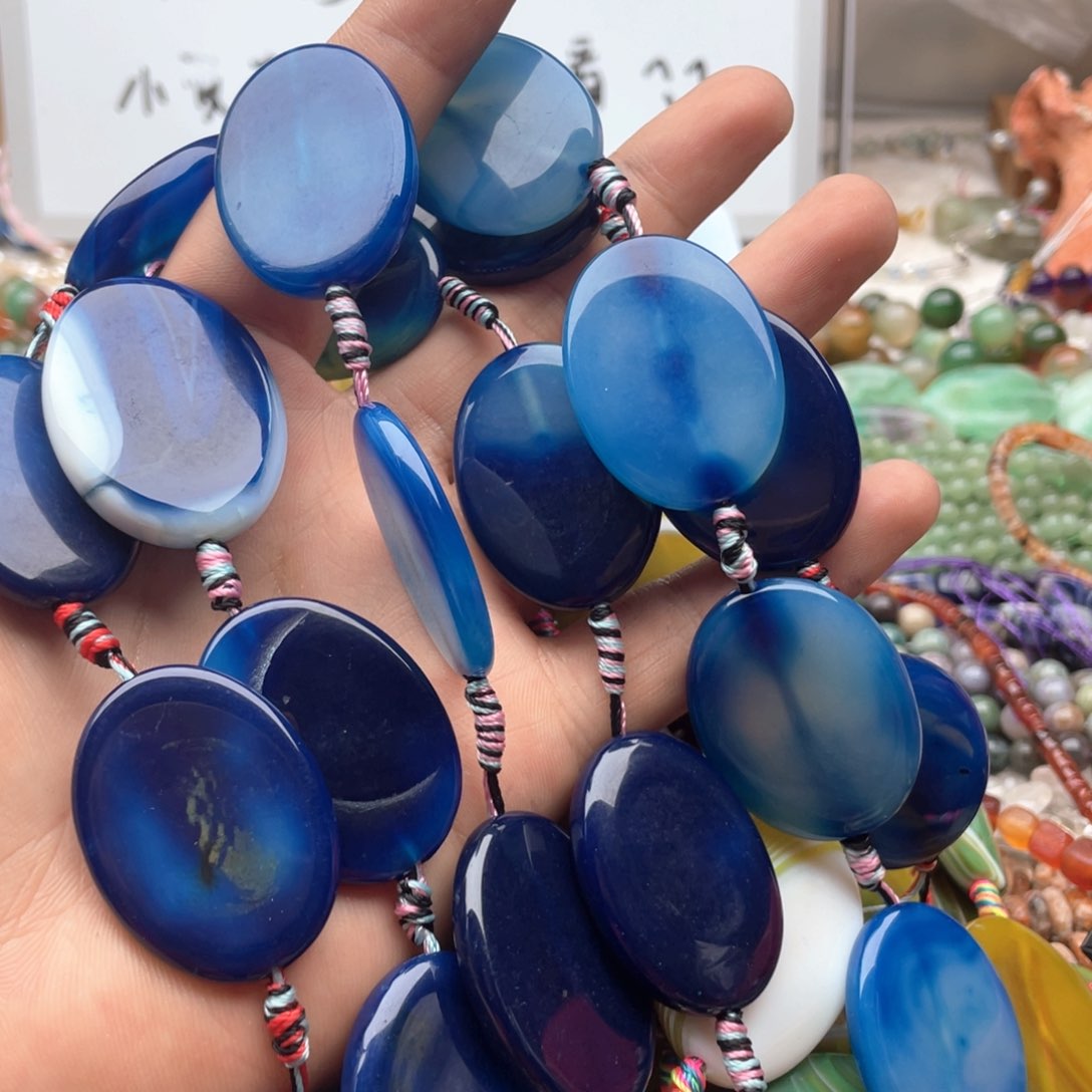 玛瑙/玉髓合金珠宝半成品一条装绿玛瑙椭圆片27*34mm