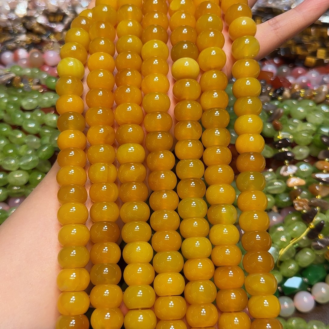 玛瑙/玉髓未镶嵌珠宝半成品14mm蜜蜡黄算盘一条