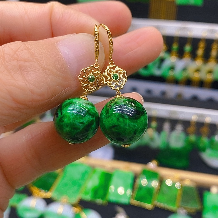 翡翠耳饰18K金镶嵌耳坠