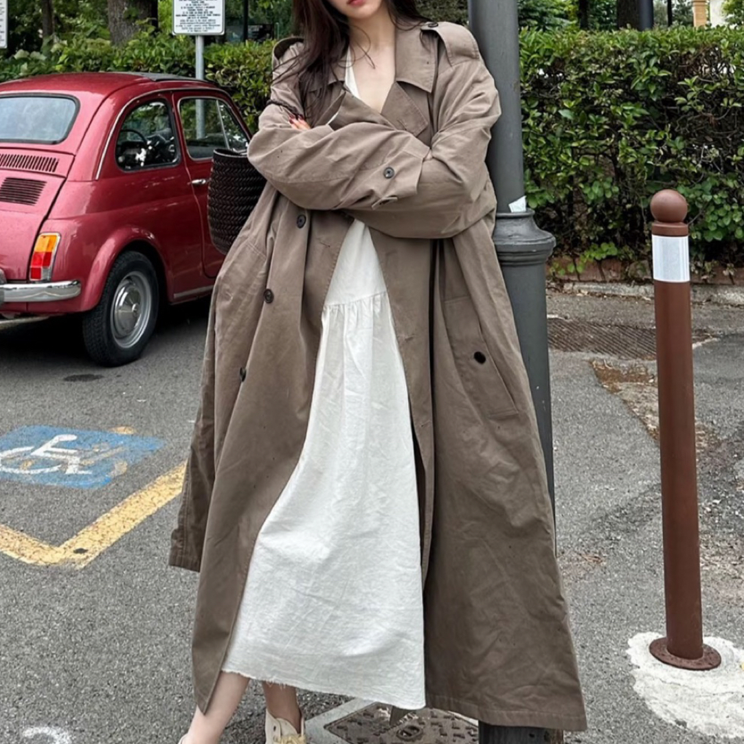 南油设计师款韩系气质百搭长款风衣外套