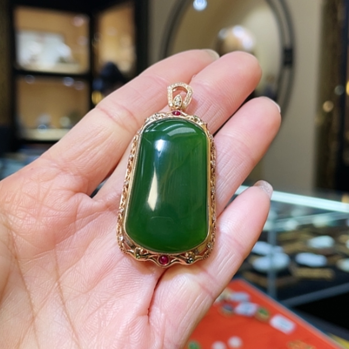 【闪购商品】和田玉颈饰18K金镶嵌平安牌