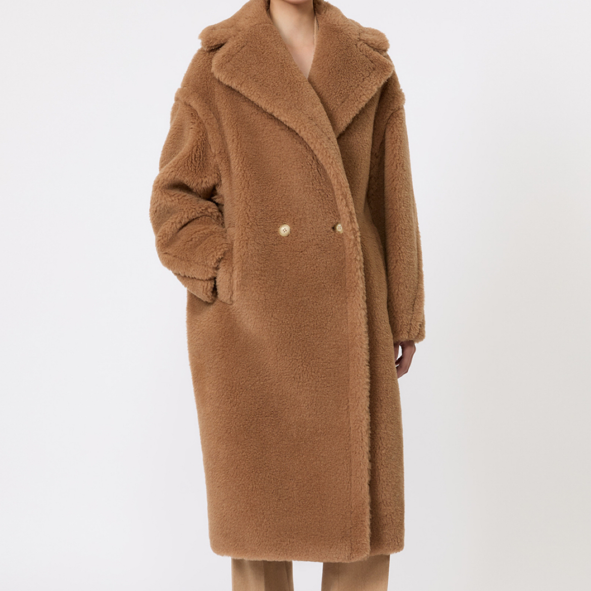 未使用 MaxMara Teddy泰迪熊棕色大衣翻领外套  中长款 人气爆款