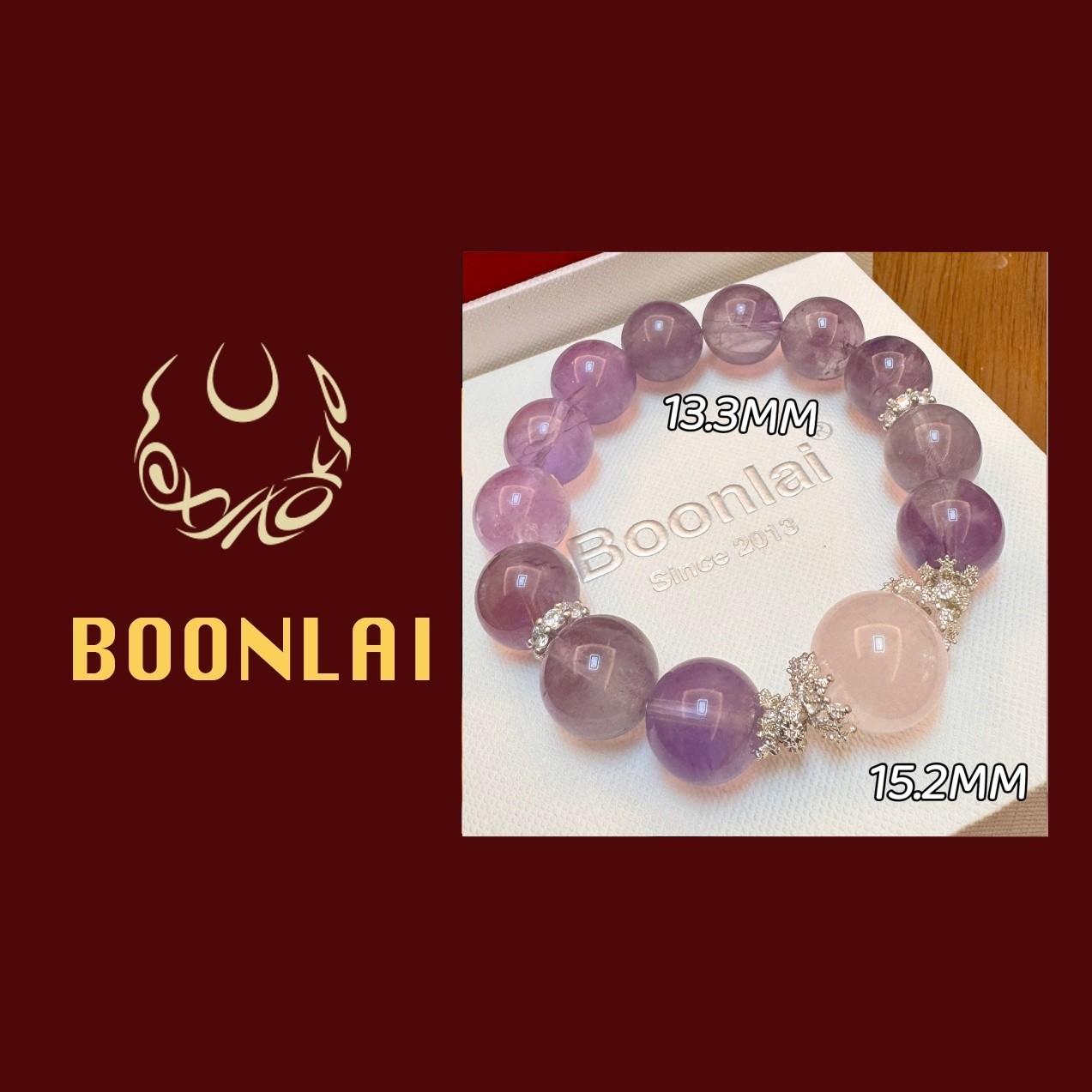 铜合金莫桑石手链 Boonlai 紫色透色双拼珠珠手串1337