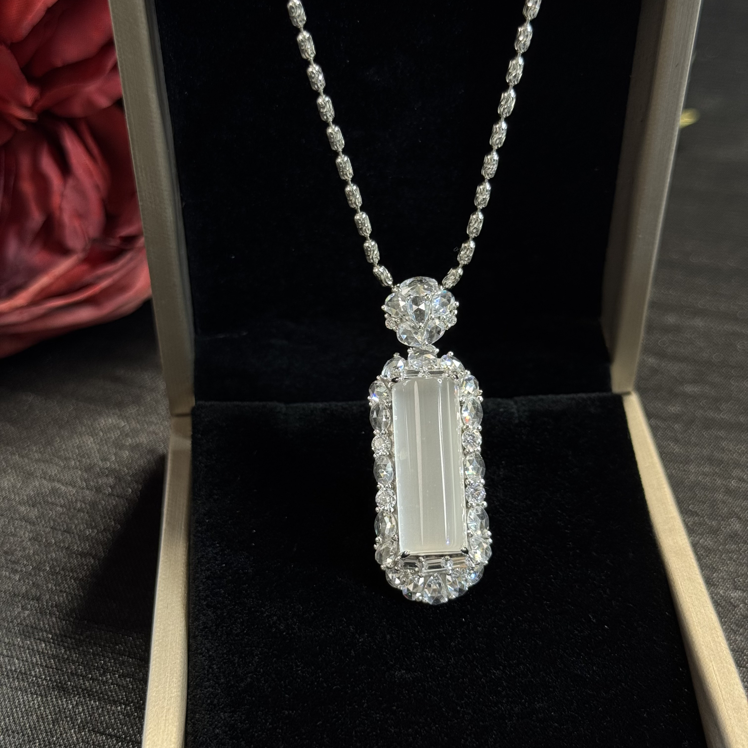 冰透起光天然石英质玉俄料镶嵌S925银平安无事柱挂件