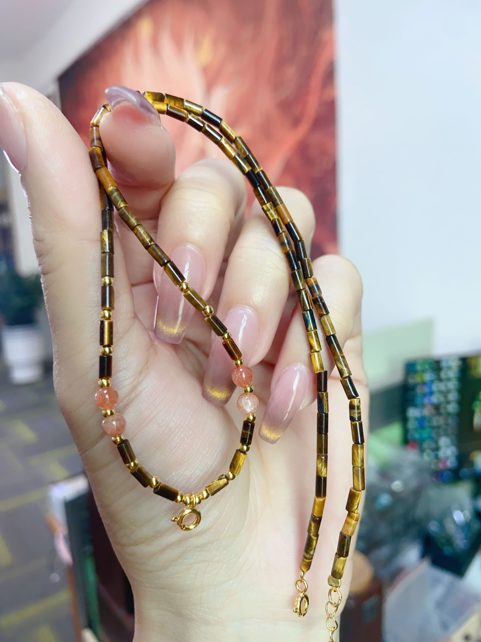 {粉丝福利}DIY万能链金太阳虎眼石挂脖时尚百搭