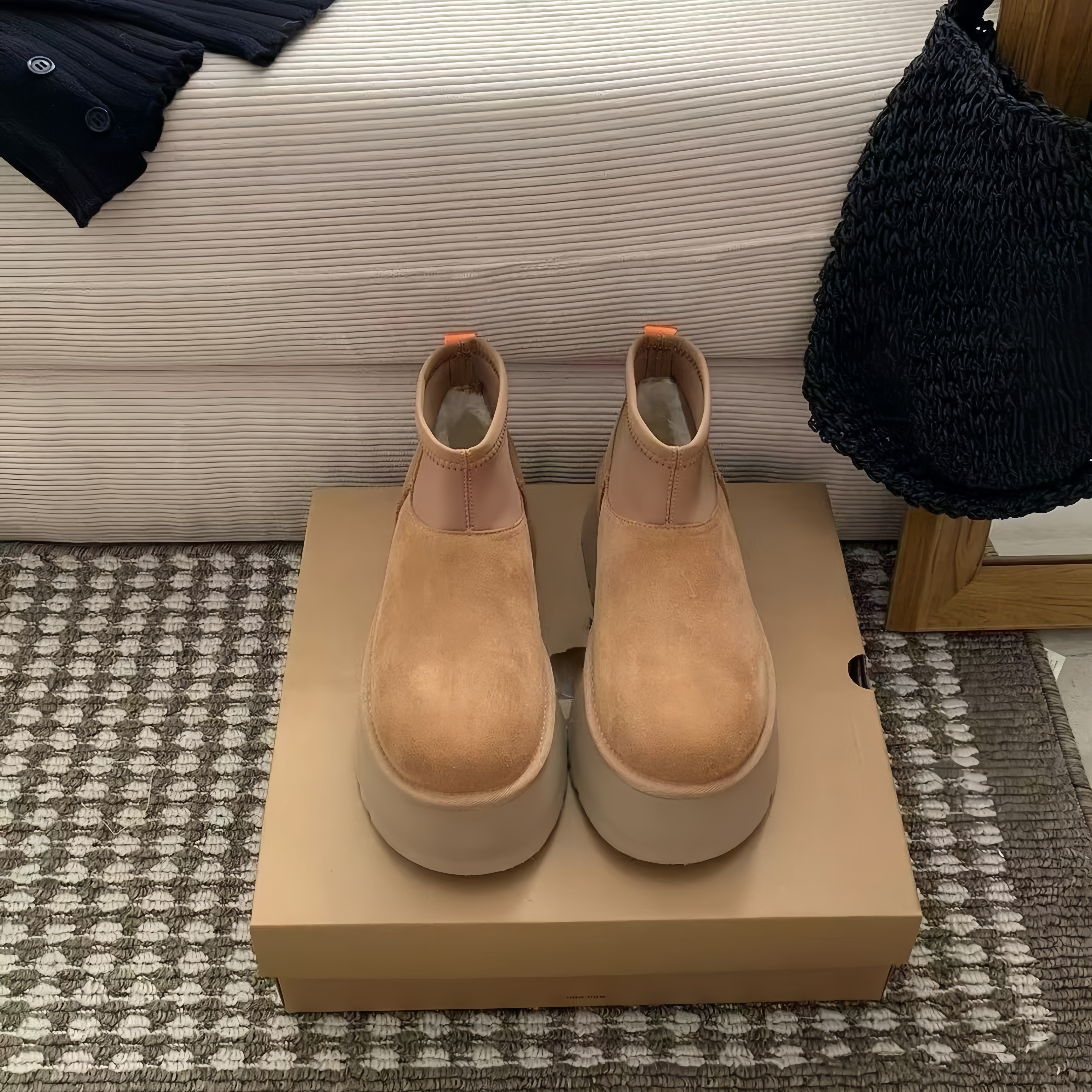 【短筒迪普】河南桑坡牛皮羊毛一体厚底雪地靴女新款加绒加厚迪普靴