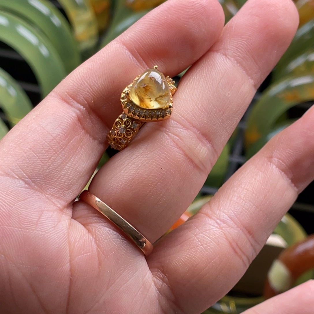 蛇纹石玉银S925镀金镶嵌戒指