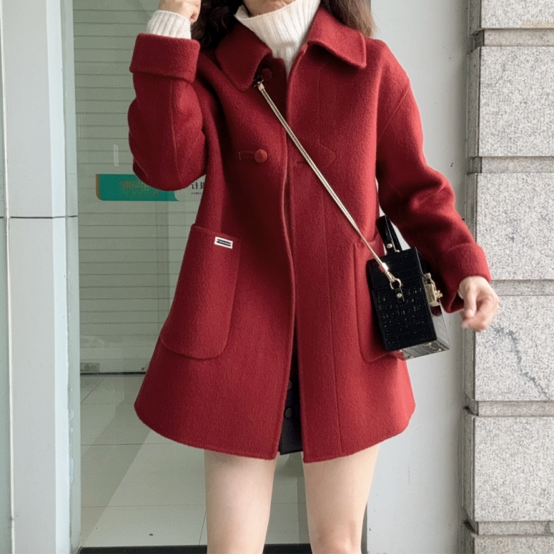 【山羊绒+绵羊毛】秋冬新品长袖中长款宽松显瘦双面羊毛大衣BM2605